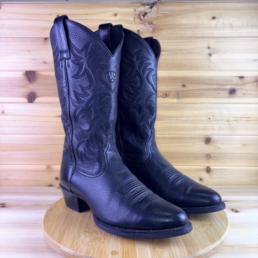 Ariat Boots Mens 9D Black Leather Heritage R-Toe Style 34770 Western Boots